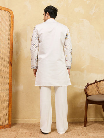 Classic White Viscose Silk Kurta Set with Fine Thread Work