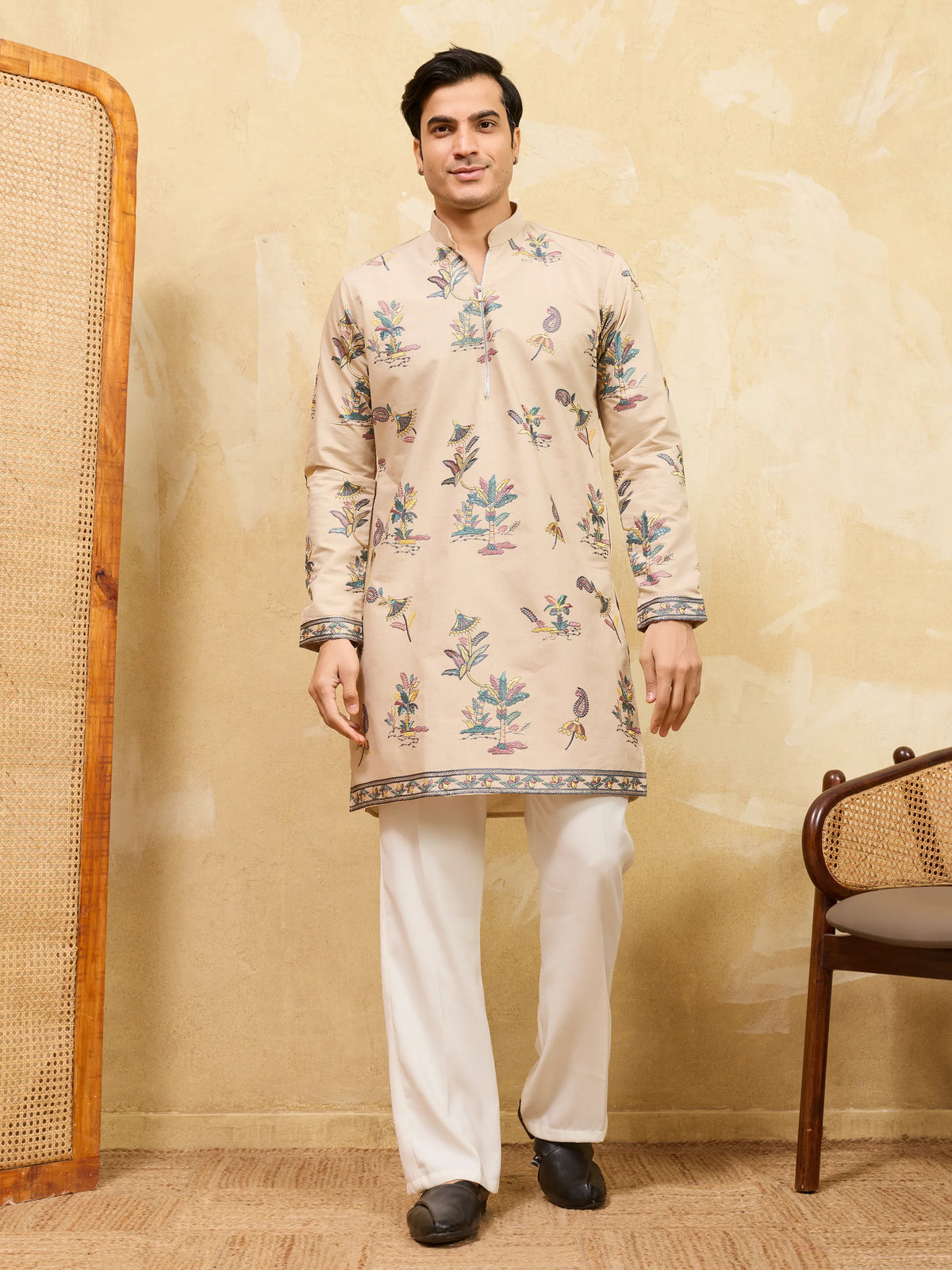 Graceful Beige Viscose Silk Kurta and Pant Set for Special Occasions