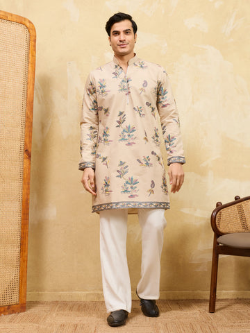 Graceful Beige Viscose Silk Kurta and Pant Set for Special Occasions