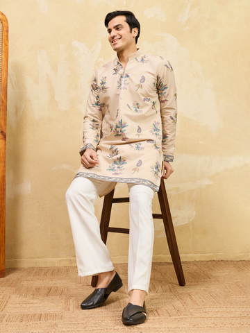 Graceful Beige Viscose Silk Kurta and Pant Set for Special Occasions