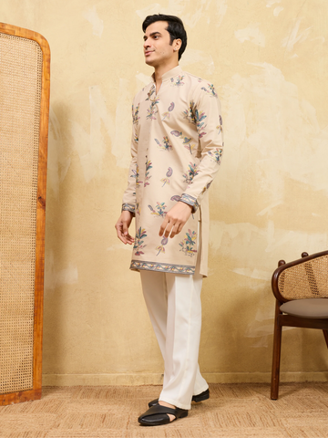 Graceful Beige Viscose Silk Kurta and Pant Set for Special Occasions