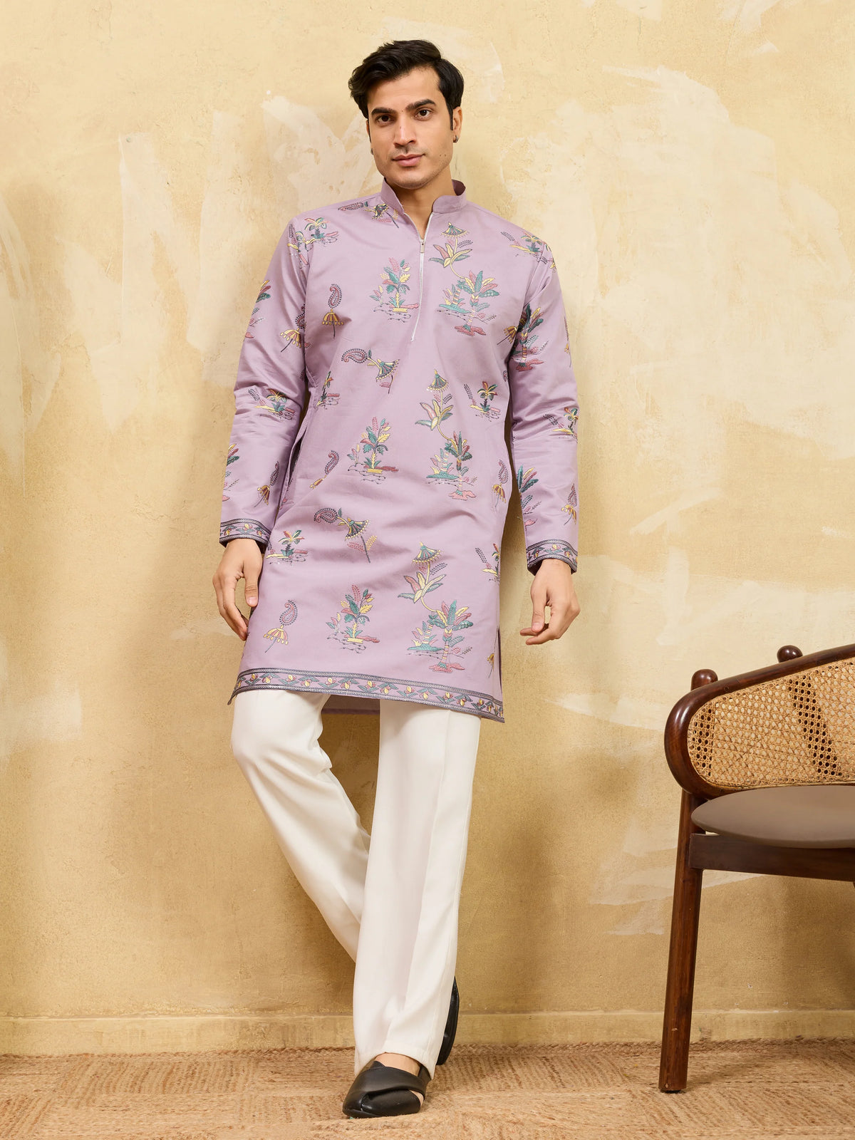 Sophisticated Lavender Viscose Silk Ethnic Kurta Set