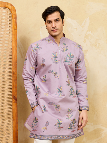 Sophisticated Lavender Viscose Silk Ethnic Kurta Set