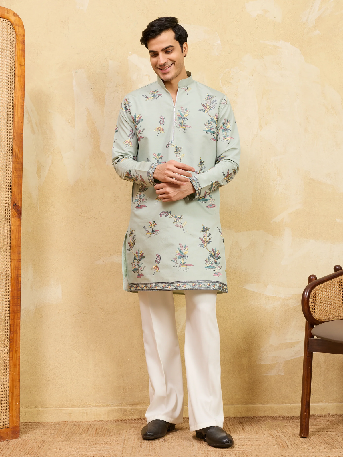 Elegant Sky Blue Viscose Silk Kurta & Pant Set for Festive Occasions