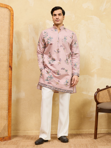 Luxury Pink Viscose Silk Kurta & Pant Ensemble for Celebrations