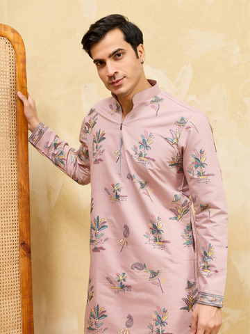 Luxury Pink Viscose Silk Kurta & Pant Ensemble for Celebrations