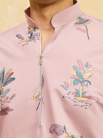 Luxury Pink Viscose Silk Kurta & Pant Ensemble for Celebrations