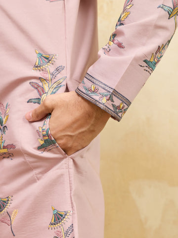 Luxury Pink Viscose Silk Kurta & Pant Ensemble for Celebrations