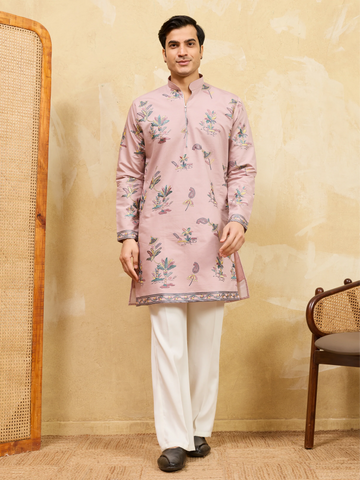 Luxury Pink Viscose Silk Kurta & Pant Ensemble for Celebrations