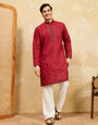 Royal Red Viscose Silk Kurta & Pant Set with Rich Embroidery