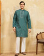 Premium Rama Green Viscose Silk Embroidered Kurta Pant Set