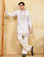 Classic White Thread Work Kurta And Pant Set For Festive Wear