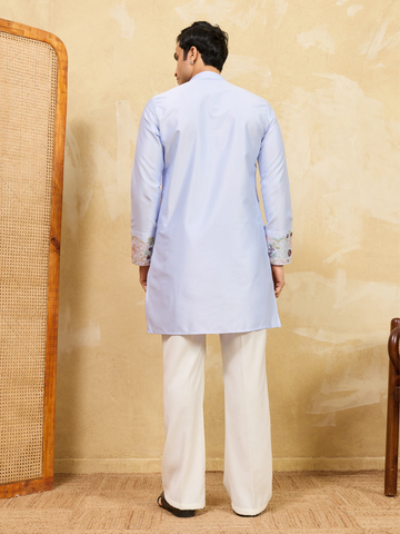 Elegant Sky Blue Kurta Pant Set With Fine Thread Detailing