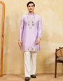Premium Lavender Viscose Silk Thread Work Kurta & Pant Set