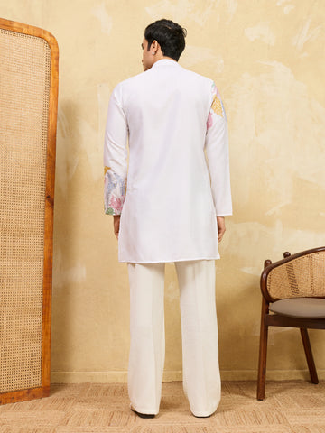 Elegant White Floral Embroidered Kurta Set for Men