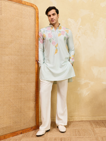 Modern Sky Floral Embroidered Kurta Set for Celebrations