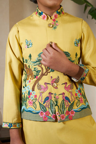 Festival Wear Yellow Kurta Koti Set For Kids