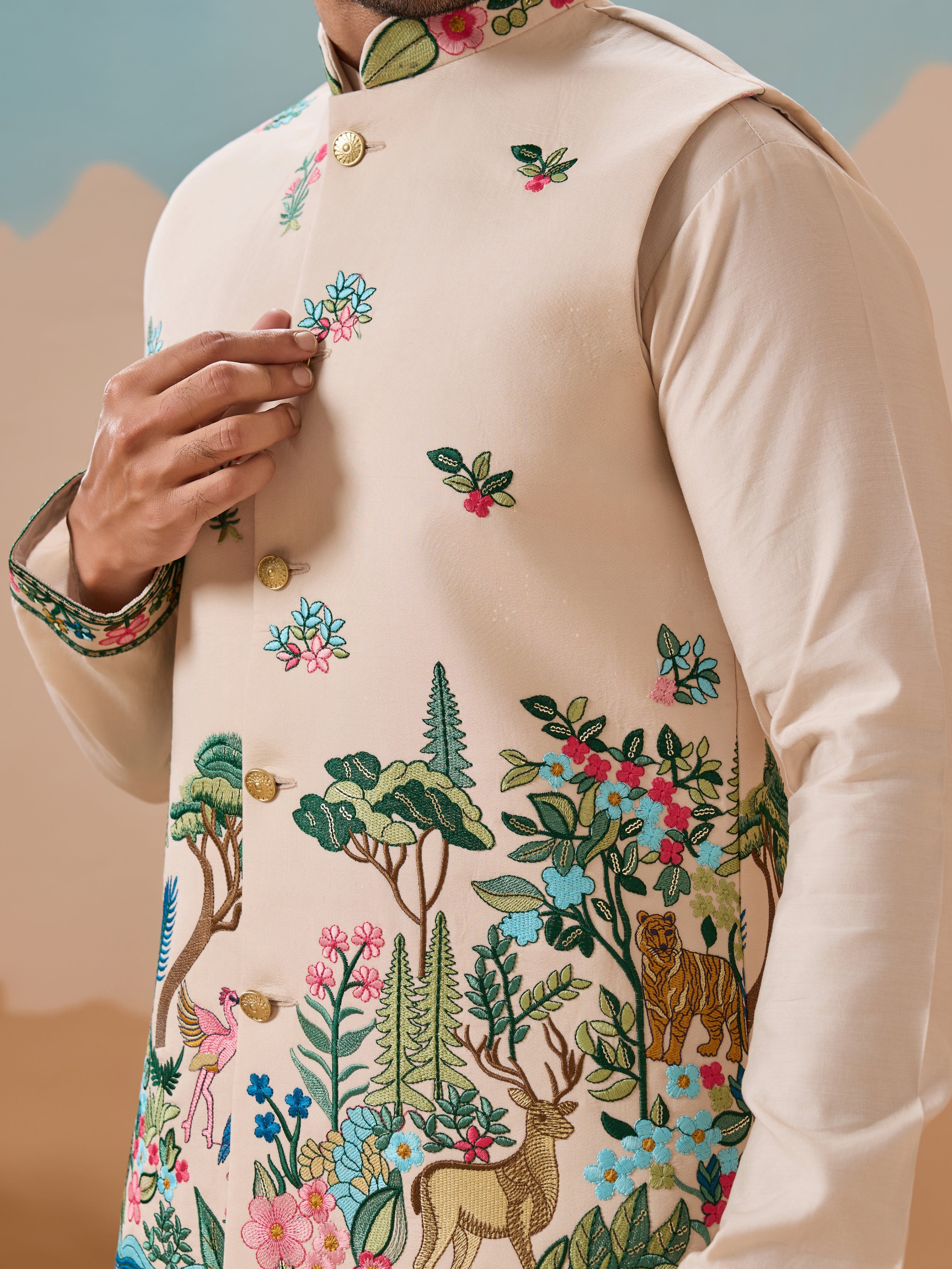 Latest Beige Color Koti Kurta Set for Mens Wear Collection