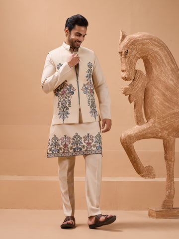 Tendy Beige Wedding Special Koti Kurta Set for Mens Wear Color Koti Kurta Set Pair for Men Collection
