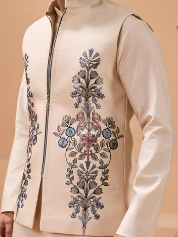 Tendy Beige Wedding Special Koti Kurta Set for Mens Wear Color Koti Kurta Set Pair for Men Collection

