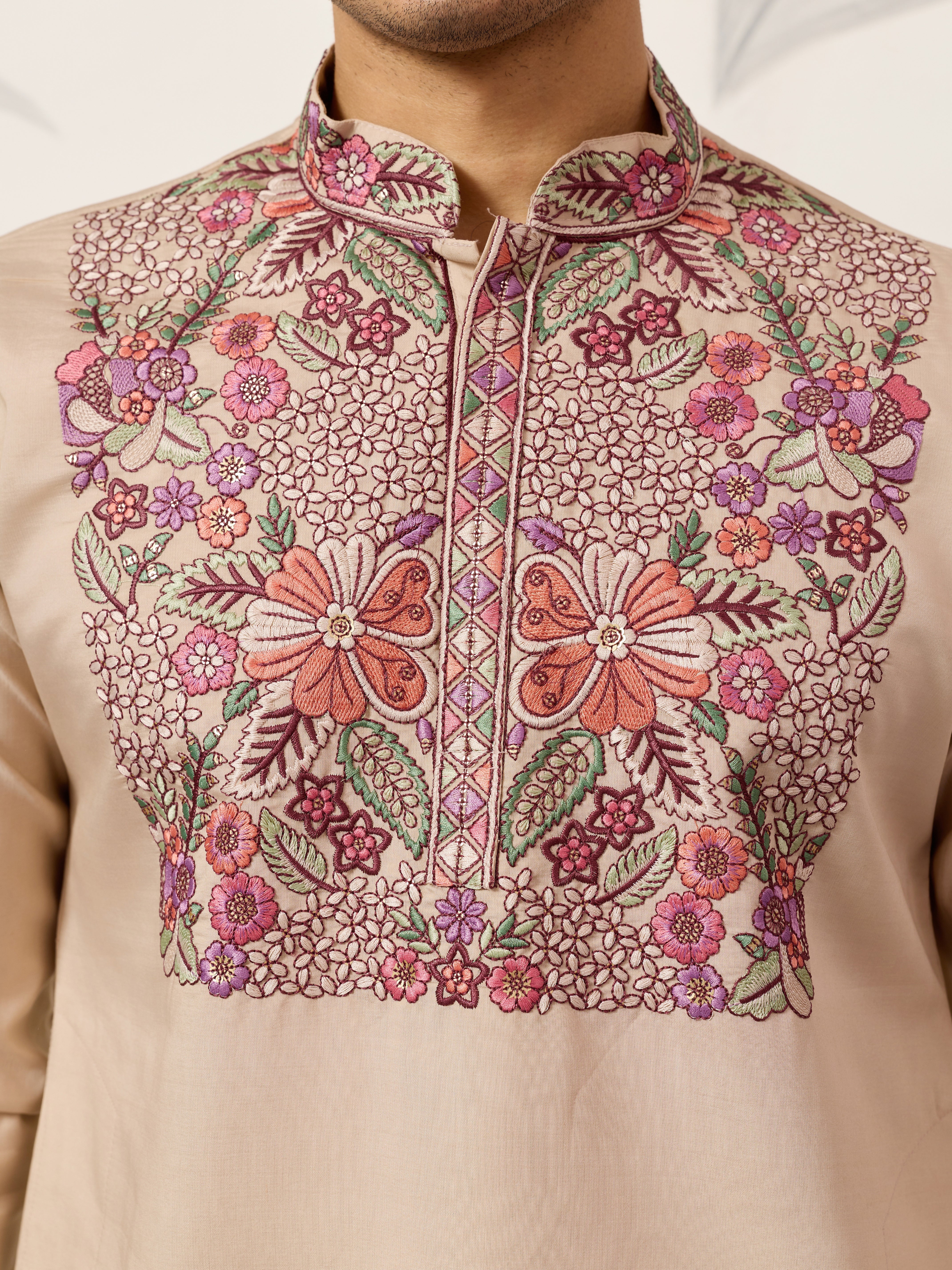 Beige Color Kurta Pant Set for Mens Traditional Outfit