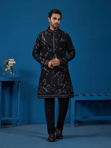 Magic Black Embroidered Stylish Kurta Set for Mens Wear