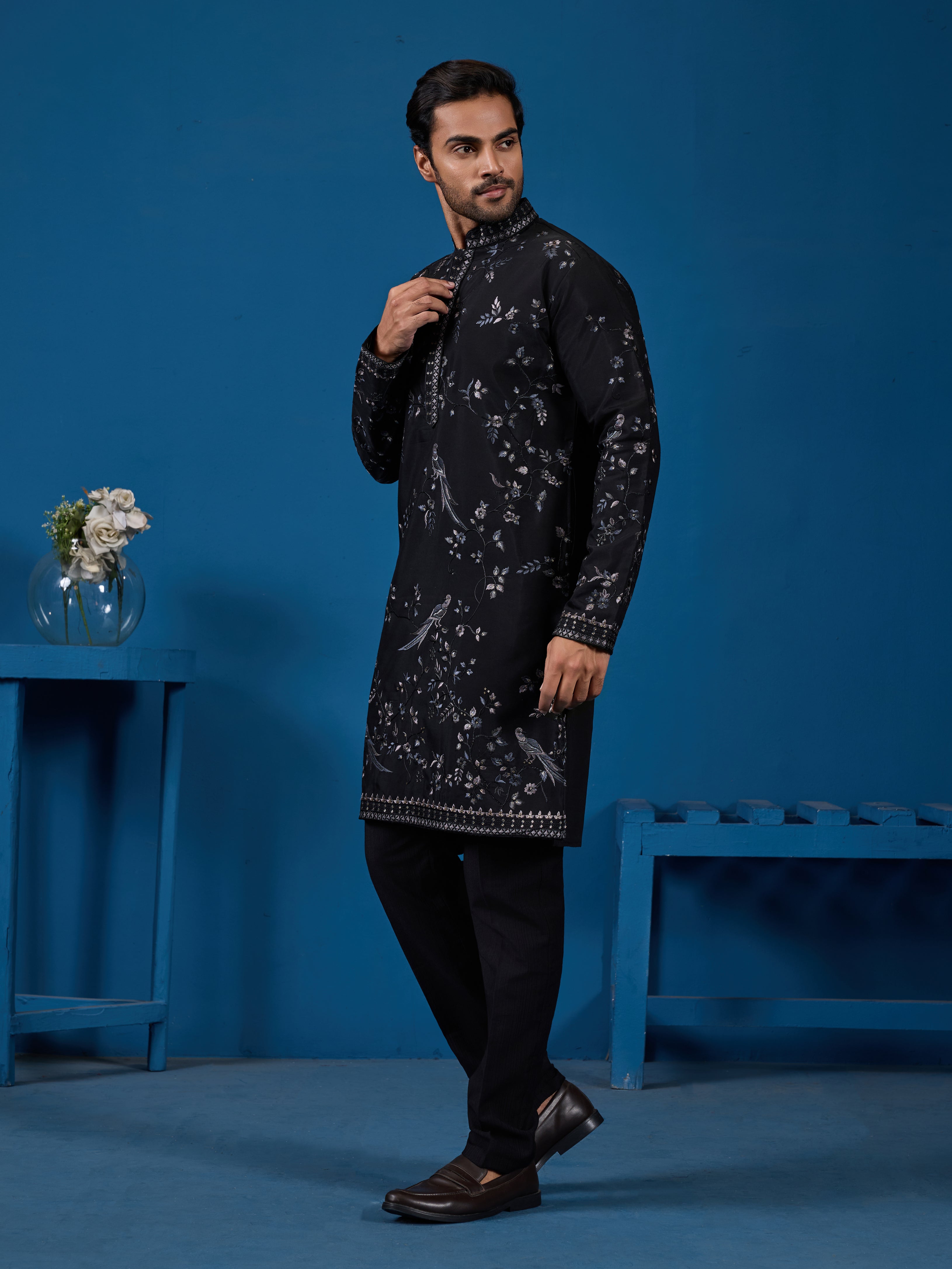 Magic Black Embroidered Stylish Kurta Set for Mens Wear