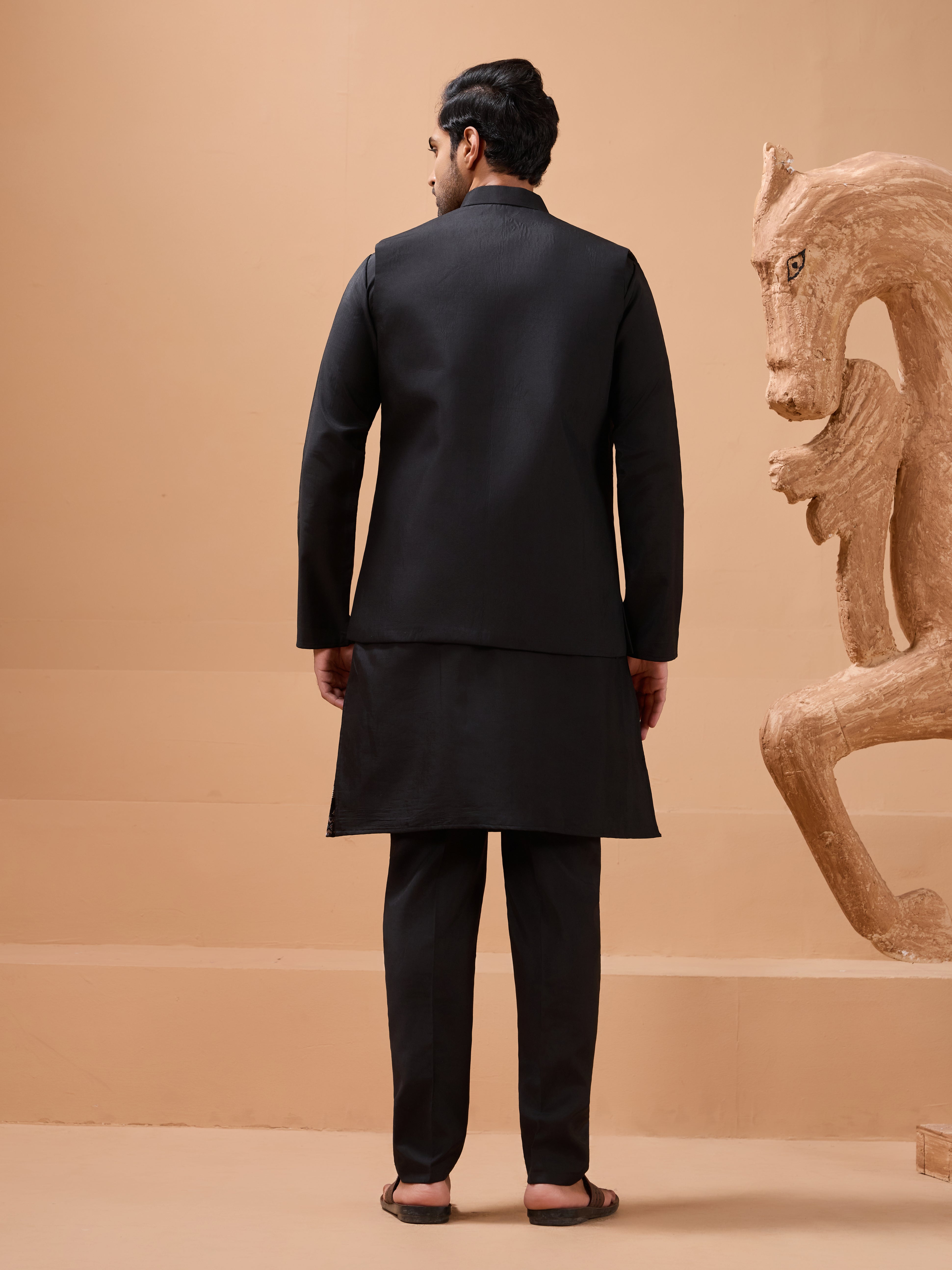 Premium Black Color Special Koti Kurta Set for Mens Wear
