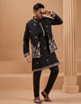 Black Color Embroidered and Sequence Mens Kurta Jacket and Pant Set