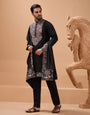 Luxury Wedding Look Black Kurta with Dupatta for Mens Wear