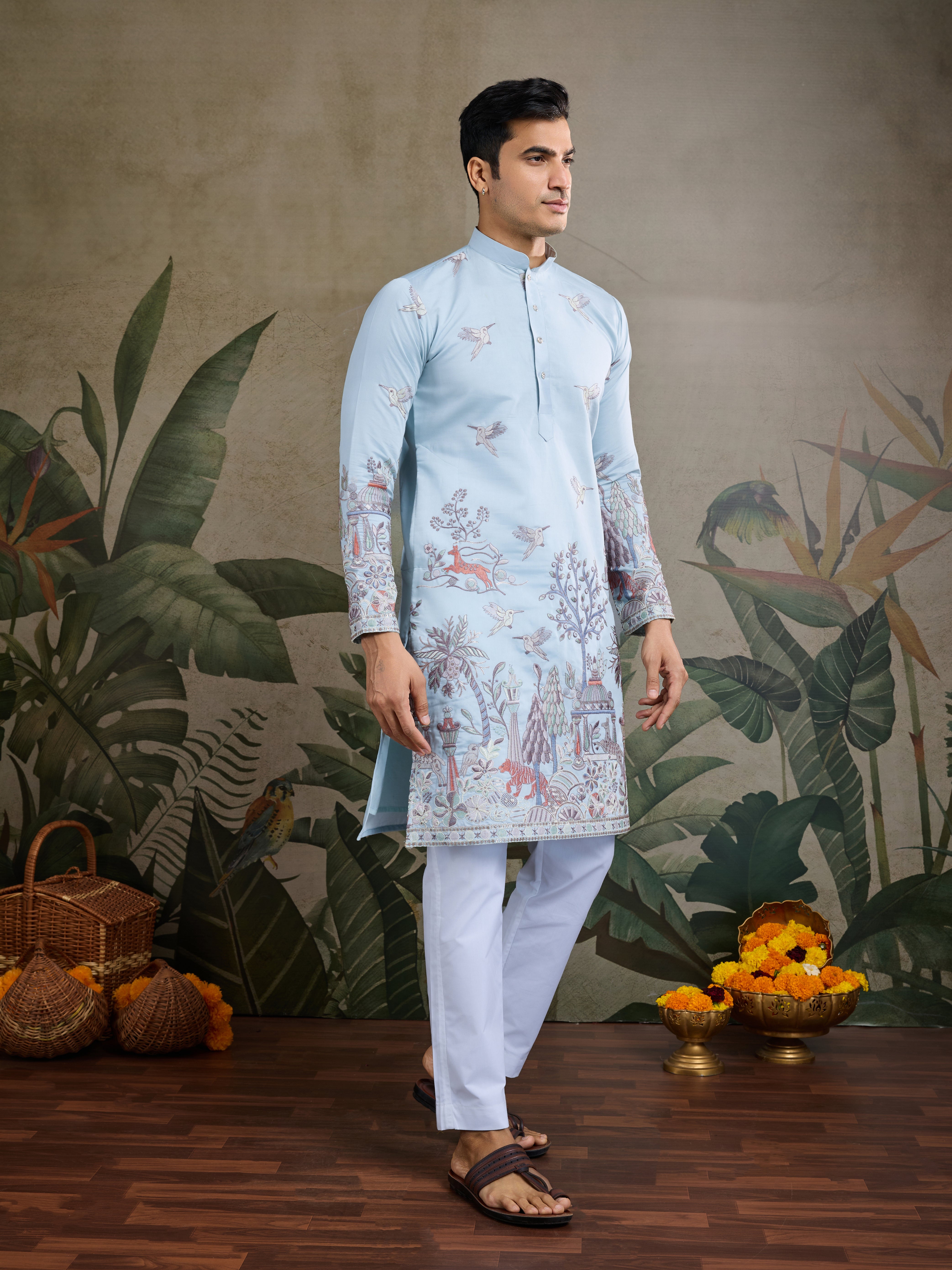 Traditional Sky Blue Wedding designer kurta for men