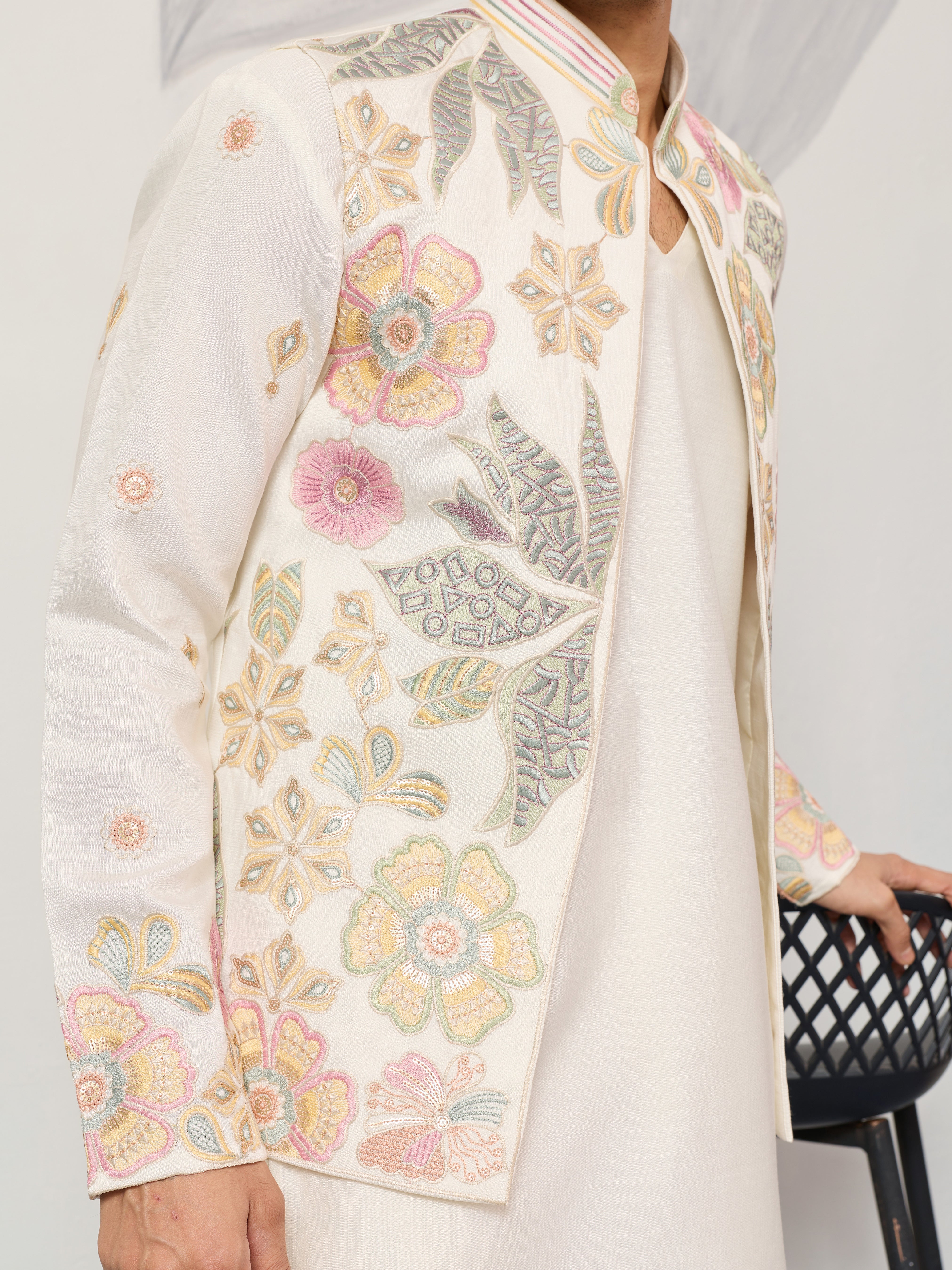 Carnival Function White Koti Kurta Pair for Mens Wear
