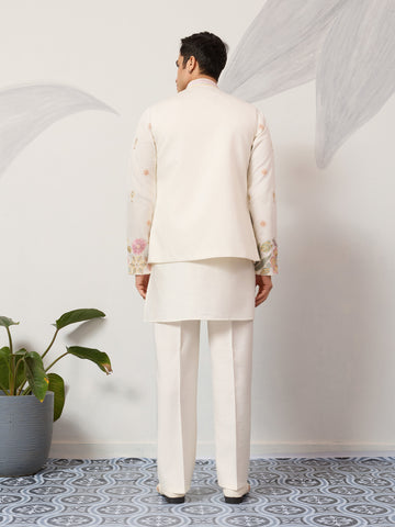 Carnival Function White Koti Kurta Pair for Mens Wear
