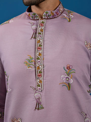 Heavy Embroidered Dusty Pink Kurta for Men