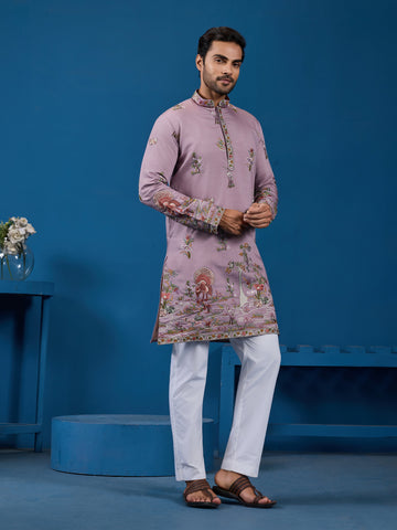 Heavy Embroidered Dusty Pink Kurta for Men