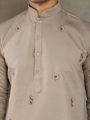 Premium Ivory Color Embroidered Kurta with Pajama Set for Men