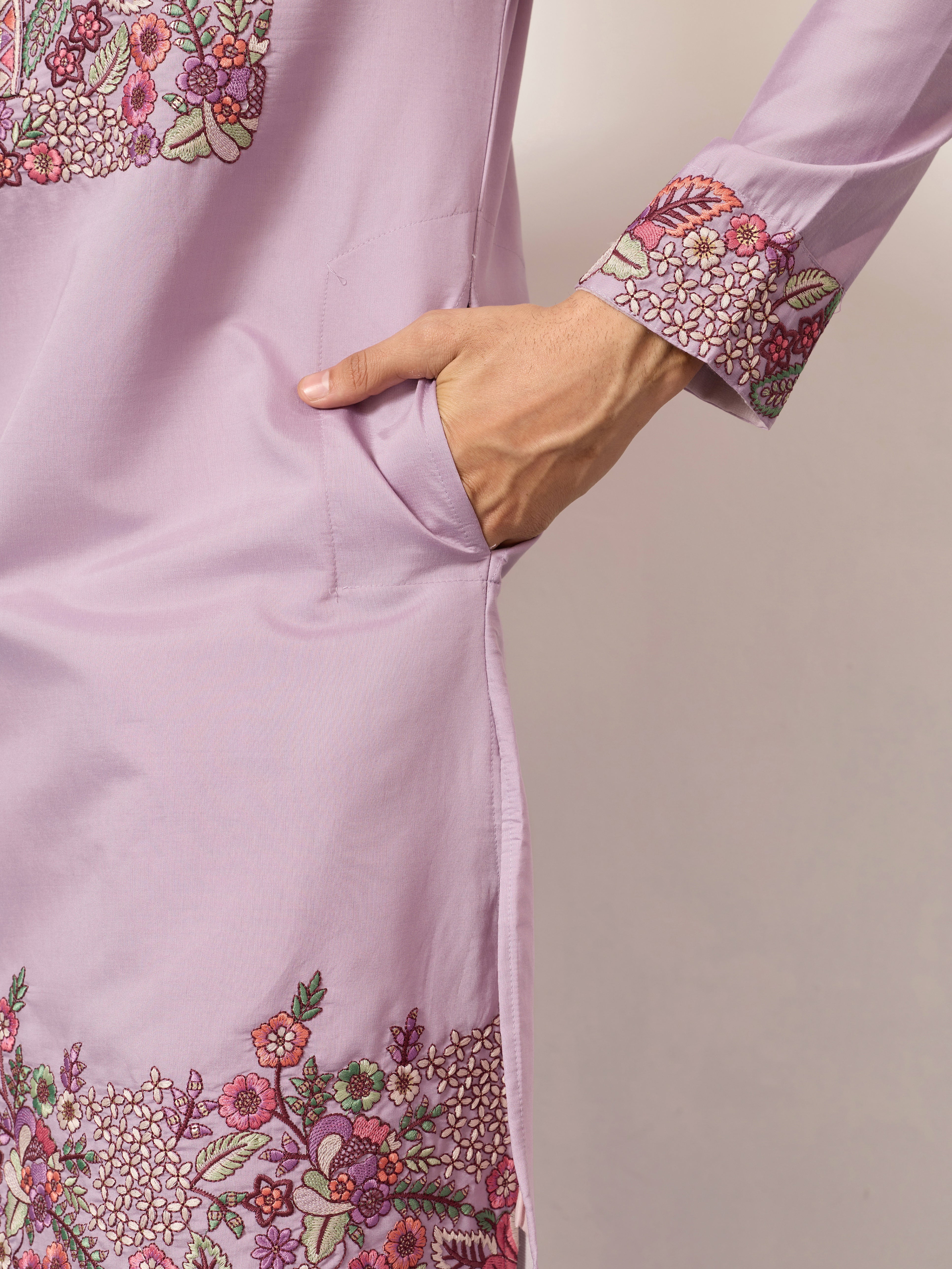 Lavender Kurta Pant Set for Traditional Mens Fashion