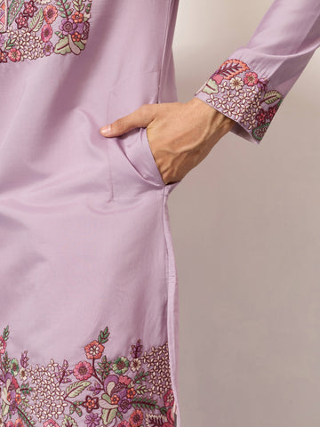 Lavender Kurta Pant Set for Traditional Mens Fashion