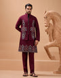 Maroon Color Traditional Special Koti Kurta Set for Men's Wear