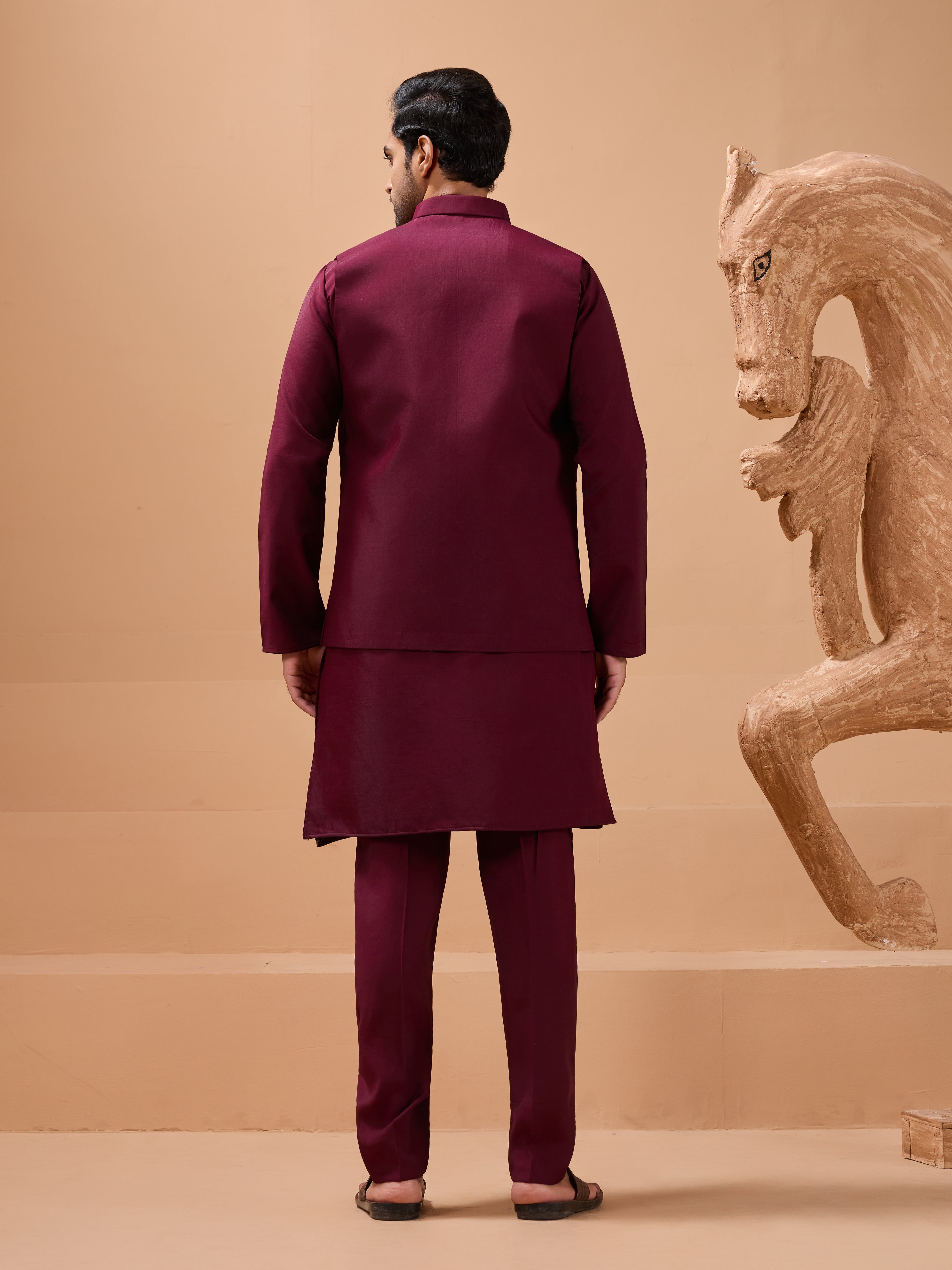Maroon Color Traditional Special Koti Kurta Set for Men's Wear
