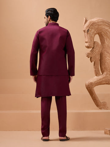 Maroon Color Traditional Special Koti Kurta Set for Men's Wear
