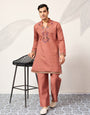 Elegant Royal V Style Orange Kurta Pant for Mens wear