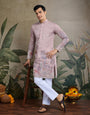 Designer Peach Viscose Silk fancy kurtas for men