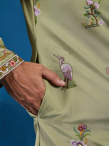 Traditional Pista Green Embroidered Kurta for Men