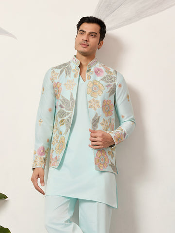 Luxury Wedding & Carnival Wear Pista Green Koti Kurta for Men

