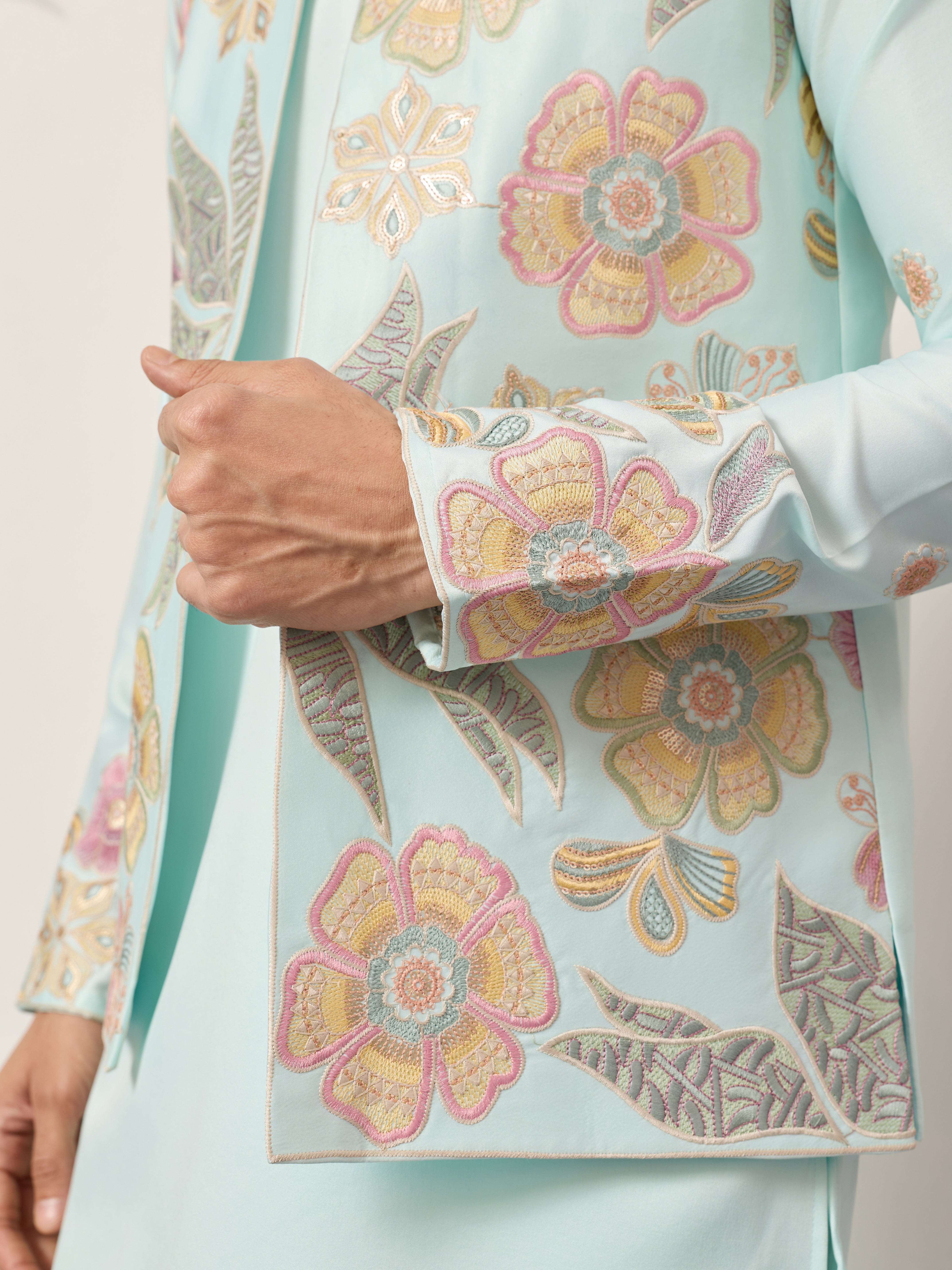 Luxury Wedding & Carnival Wear Pista Green Koti Kurta for Men
