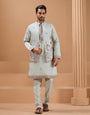 Pista Green Color Embroidered and Sequence Mens Kurta Jacket and Pant Set