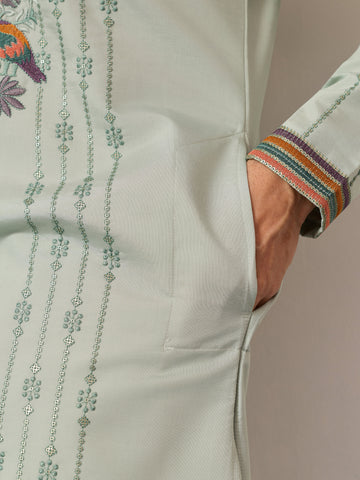 Ethnic Pista V Neck Kurta Pant Set for Mens Wear