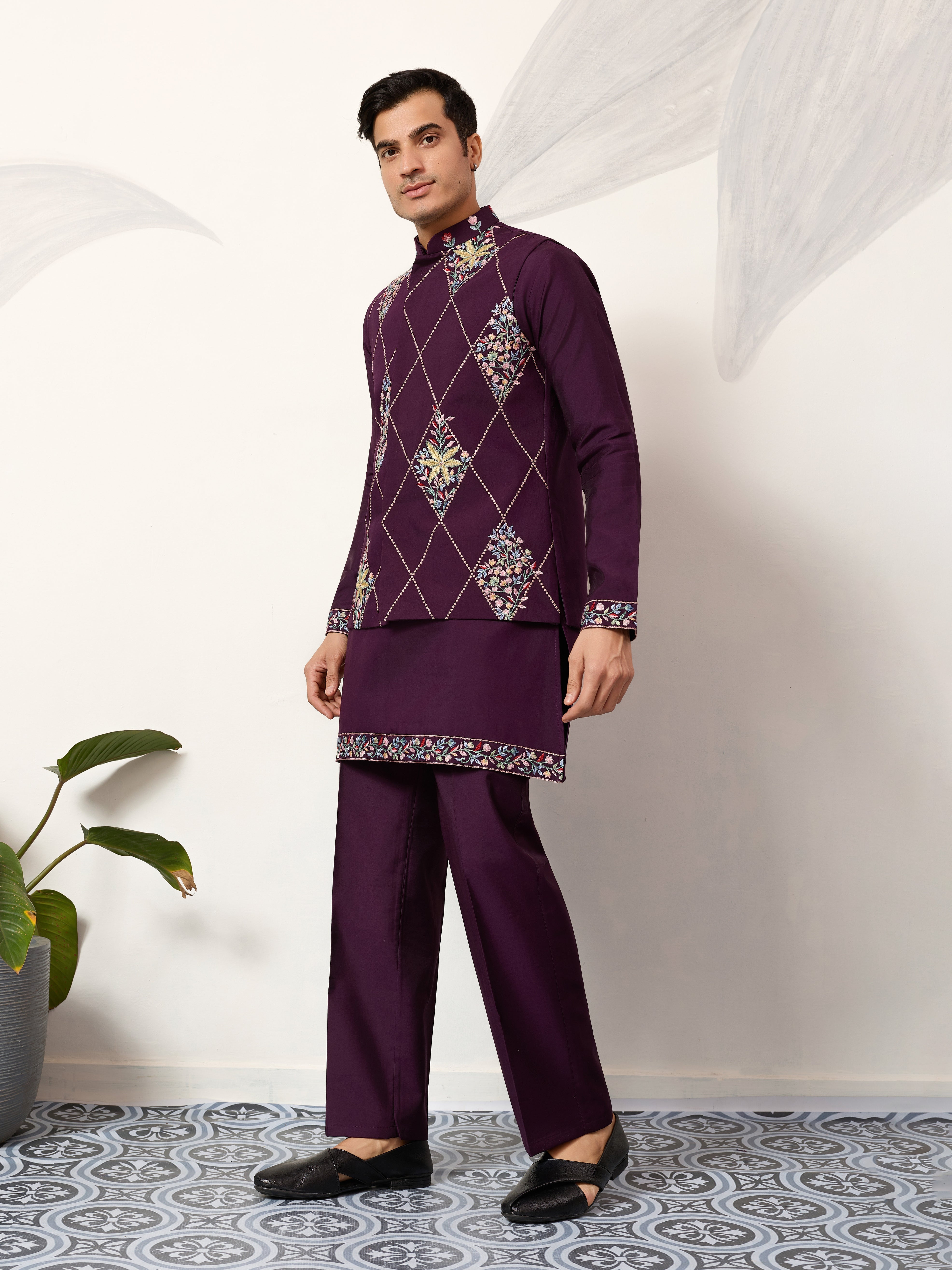 Premium Purple Koti Kurta Pajama for Wedding Wear
