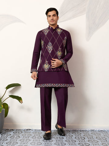 Premium Purple Koti Kurta Pajama for Wedding Wear

